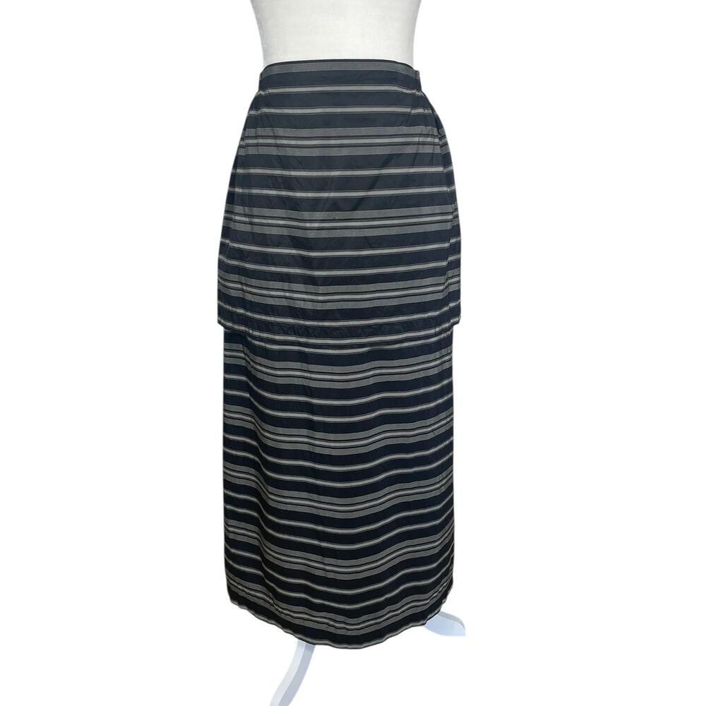 Krista Larson Silk Taffeta Striped Midi Skirt Ruffle OS Unique Art To Wear Artsy